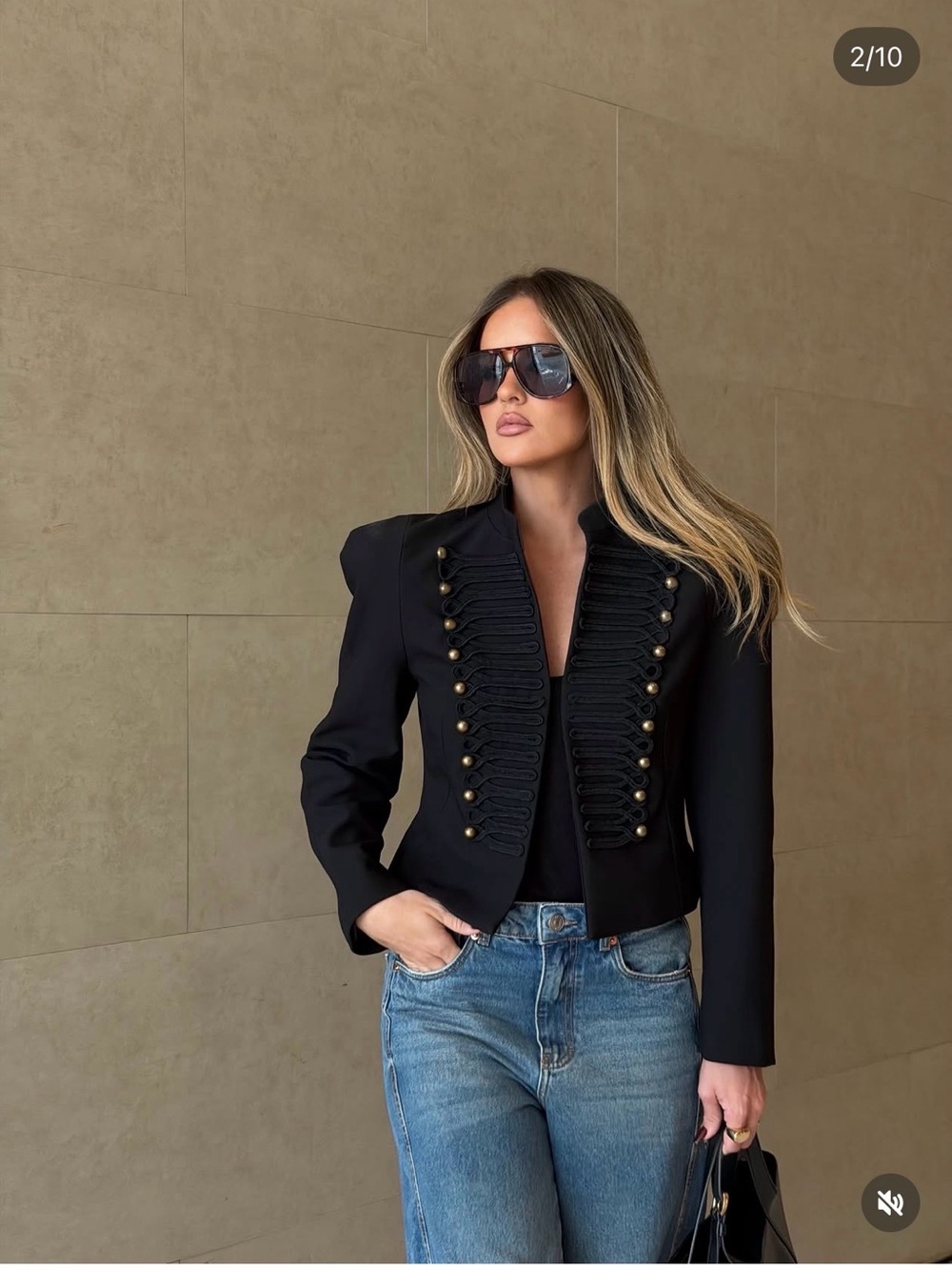 Zara Black Military-Style Cropped Blazer